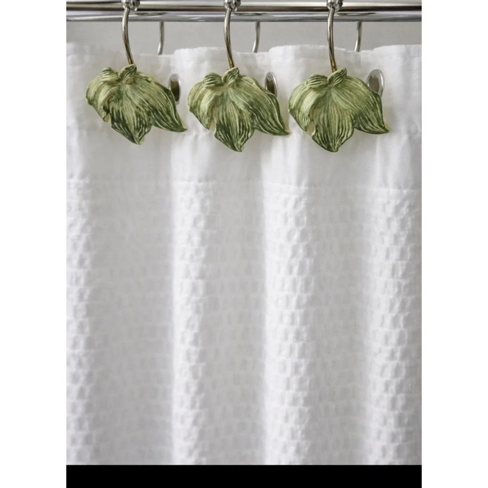 Set of 23 Green Leaves Shower Curtain Hooks Vintage Gold Tone Metal‎ Nature GUC